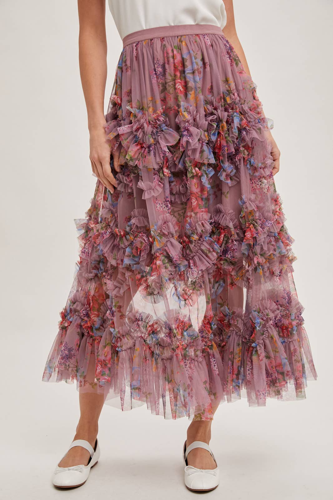 Wildflower Ruffle Midi Skirt