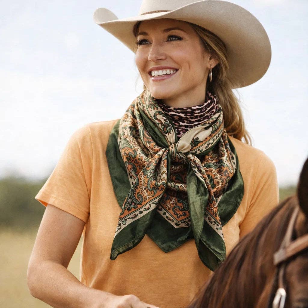 Green, Plum and Tan Floral Wild Rag