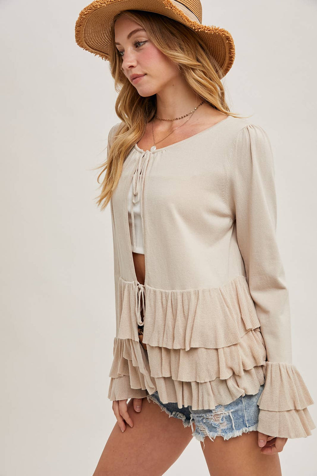 Glory Ruffle Hem Bell Sleeve Sweater
