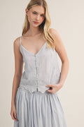 Think I’m in Love -Neck Eyelet Embroidered Button Camisole
