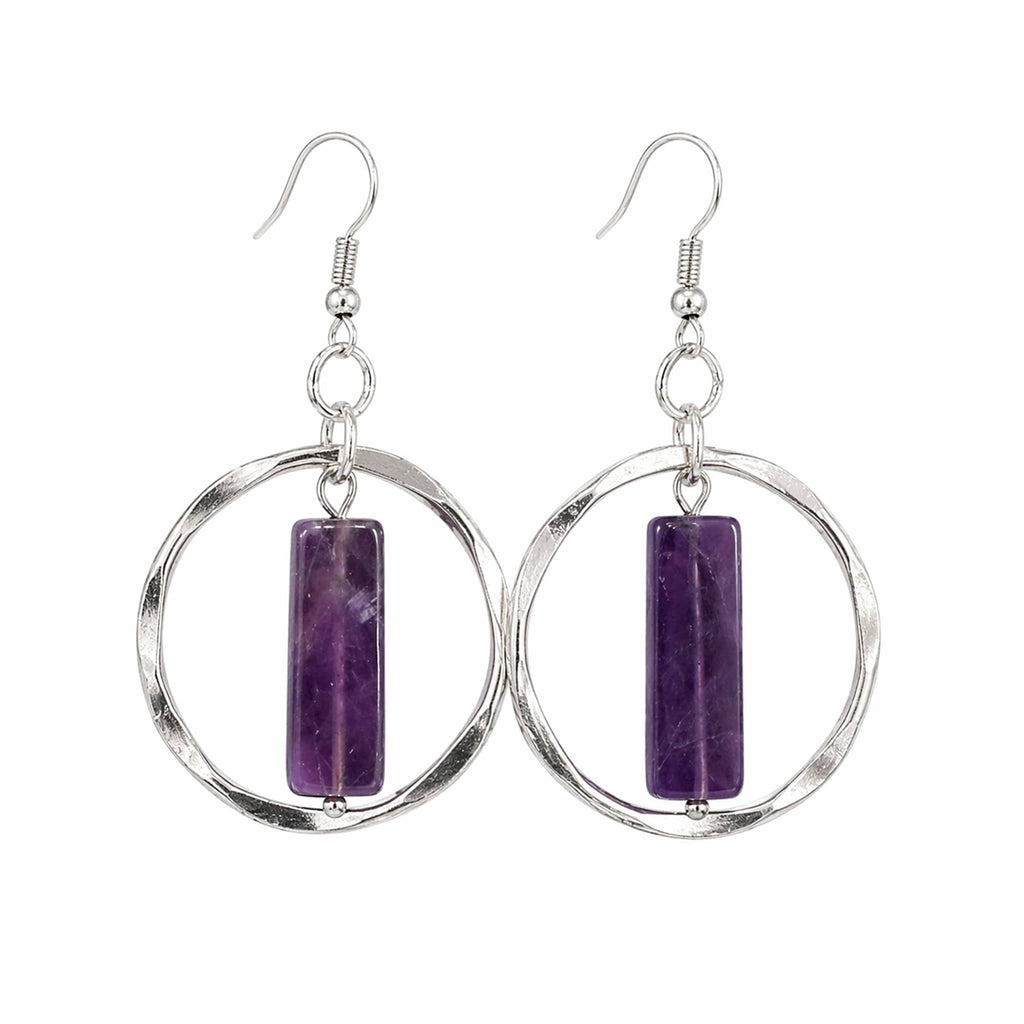 Akriti Amethyst Circle Handcrafted Silver Earrings