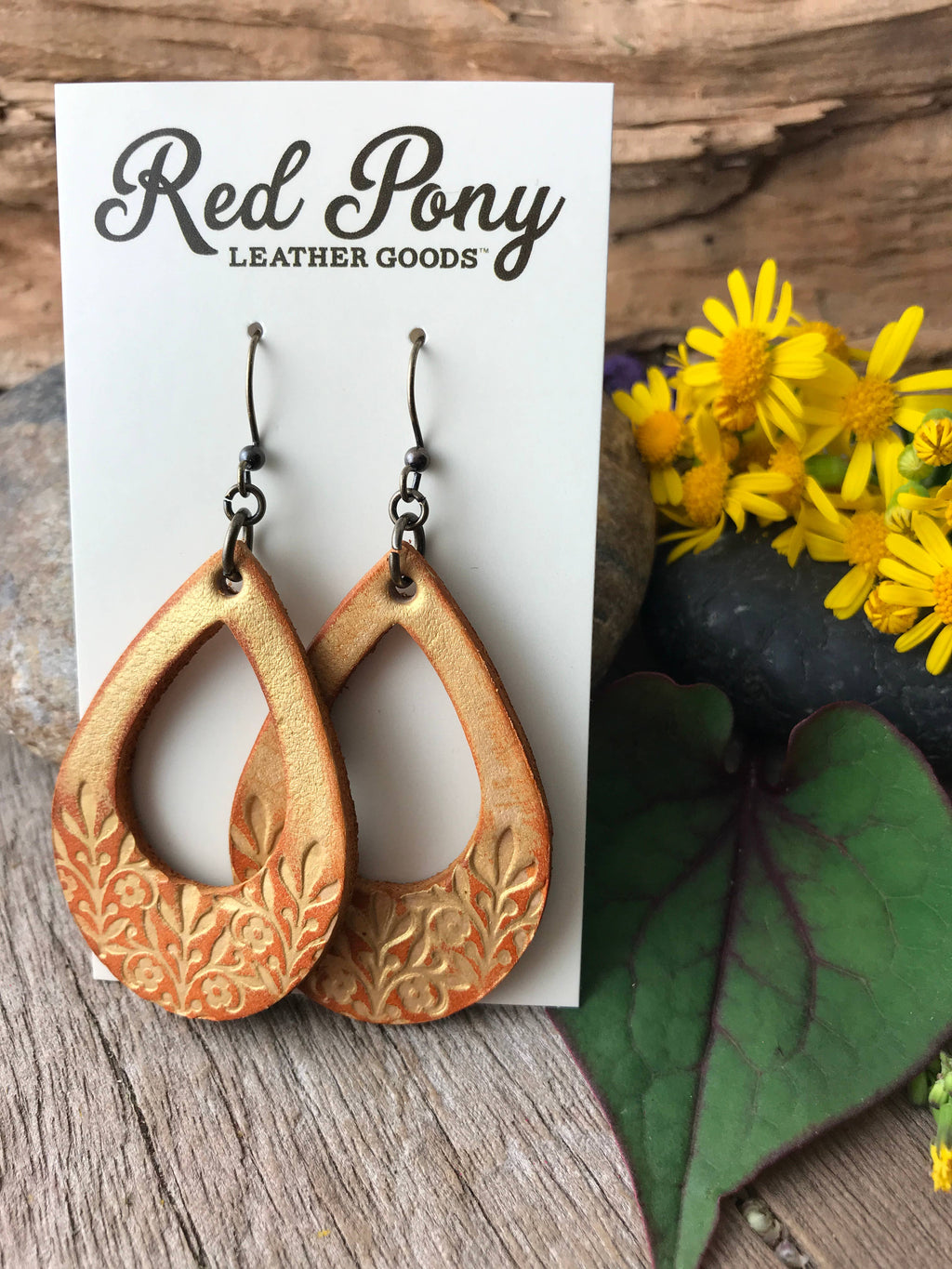 Long Time Gone Hand Tooled Leather Earrings