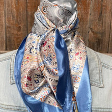 Load image into Gallery viewer, 35X35&quot;  Blue Floral Wild Rag/Scarf WR3419
