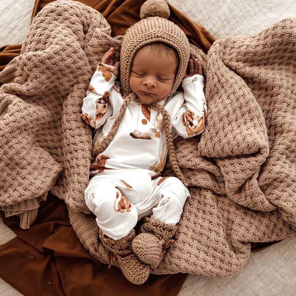 Fawn Merino Wool Bonnet & Booties Set