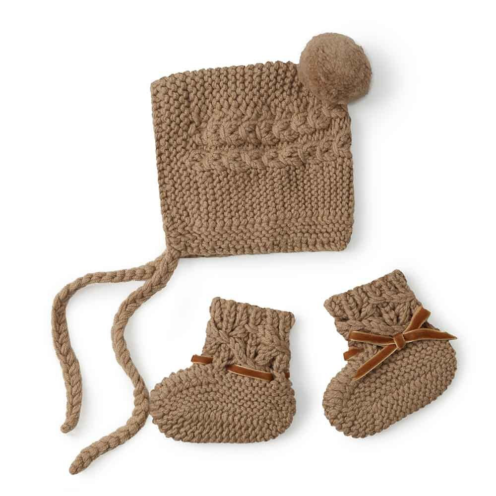 Fawn Merino Wool Bonnet & Booties Set