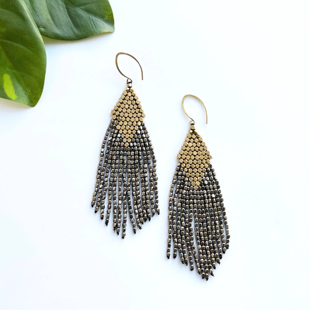 Brass and Glass Beaded Fringe Earring