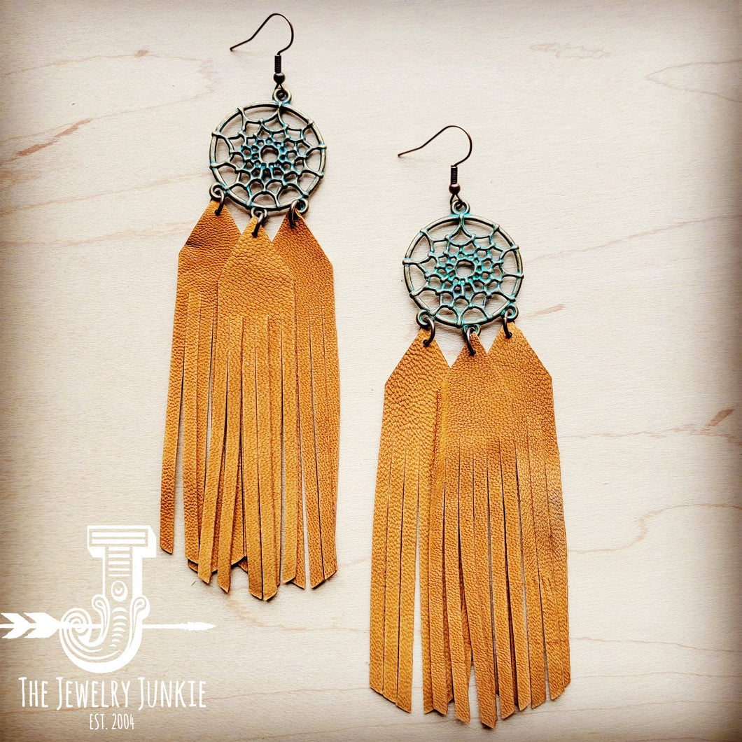 Dream Catcher Earrings w/ Leather Fringe