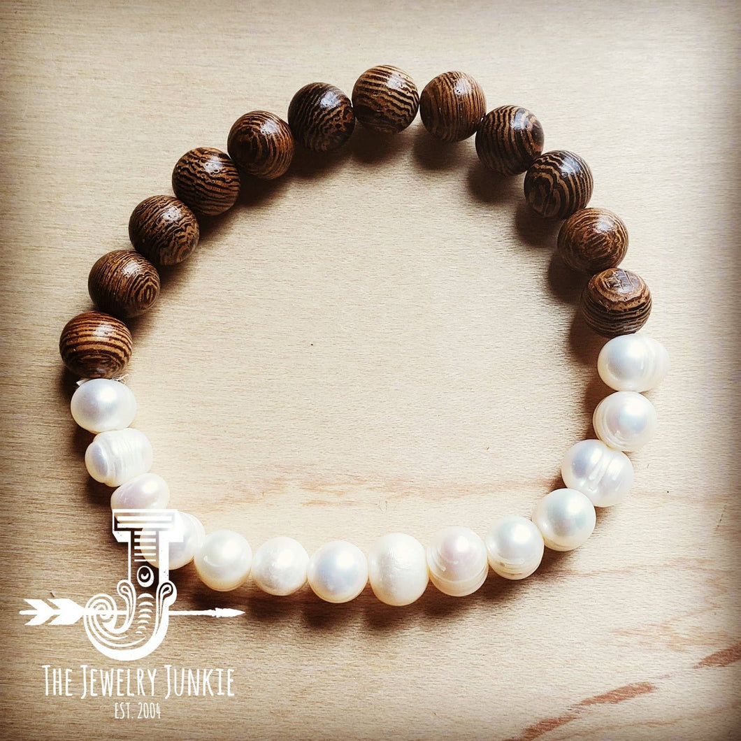 Freshwater Pearl and Wood Bracelet